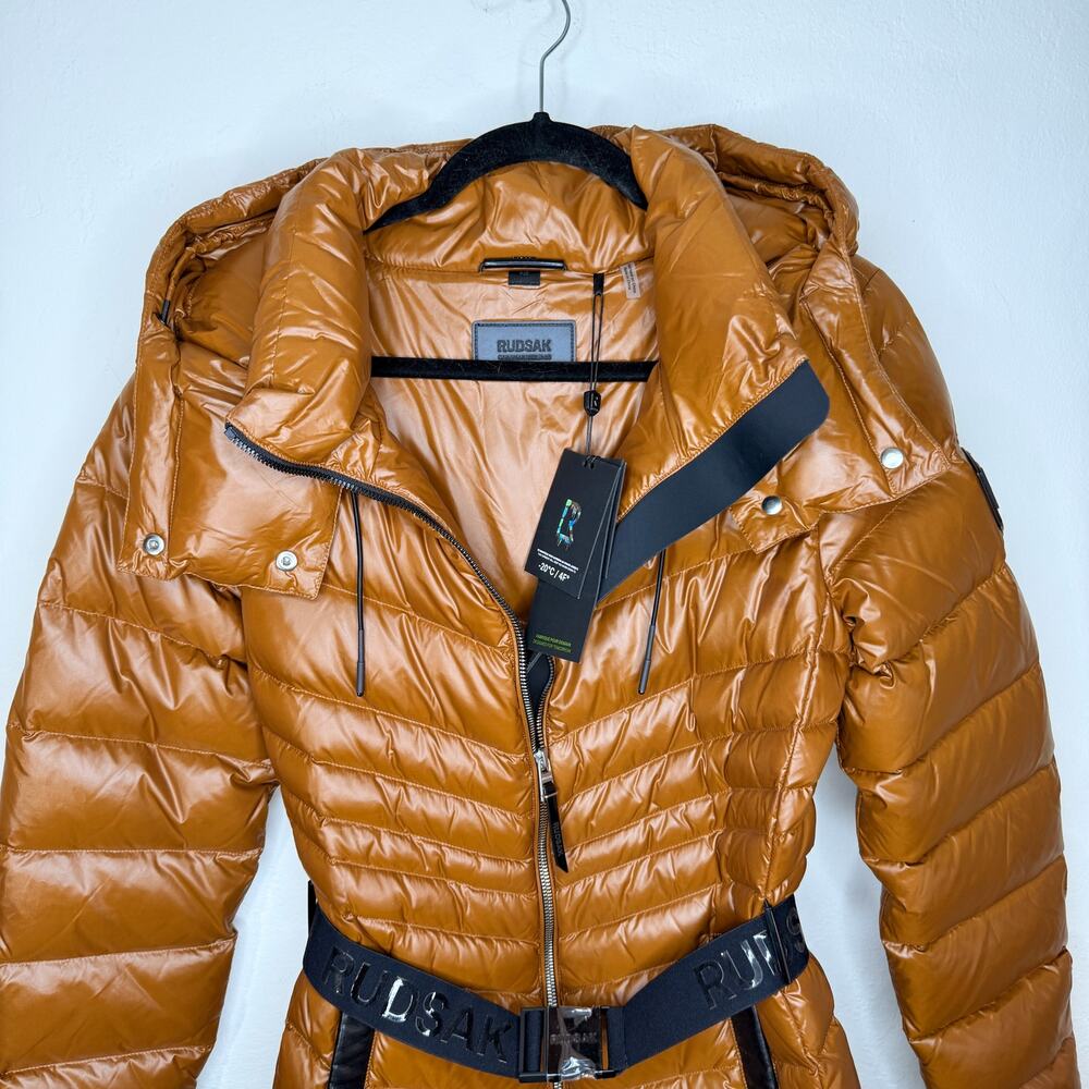 NWT Rudsak Malaya Dark Caramel Regular Length Lightweight Belted Puffer Jacket S - Picture 3 of 16